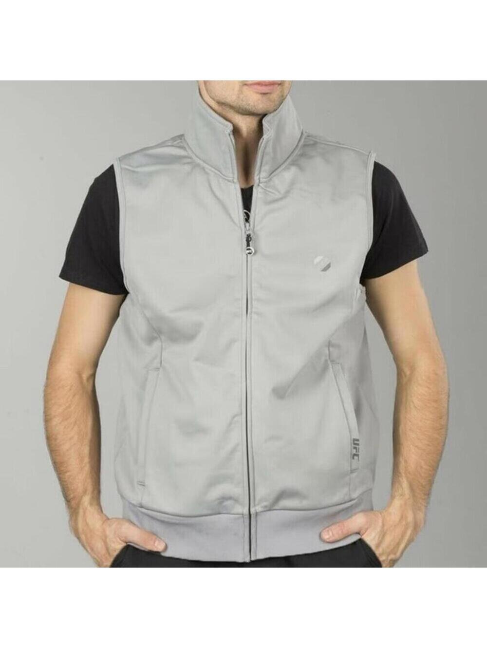 UFC Mens 2XL MMA Soft Shell Vest Jacket Gray Sleeveless Pockets Zip Front NEW